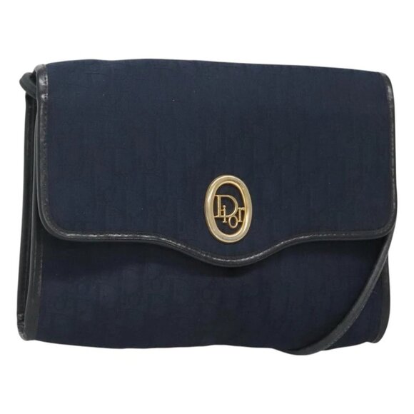 Christian Dior Trotter Canvas Shoulder Bag Navy Gold Auth BA2448 - Picture 1 of 16